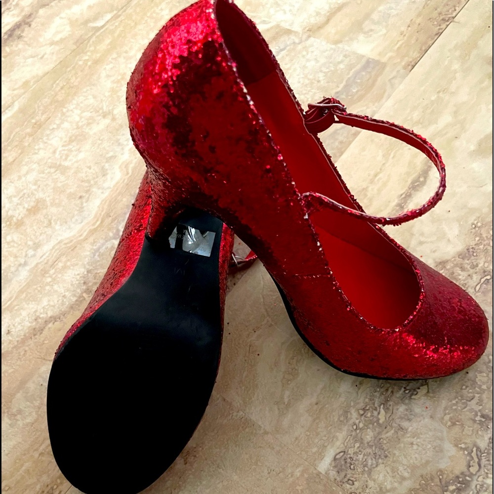 Red glitter heels